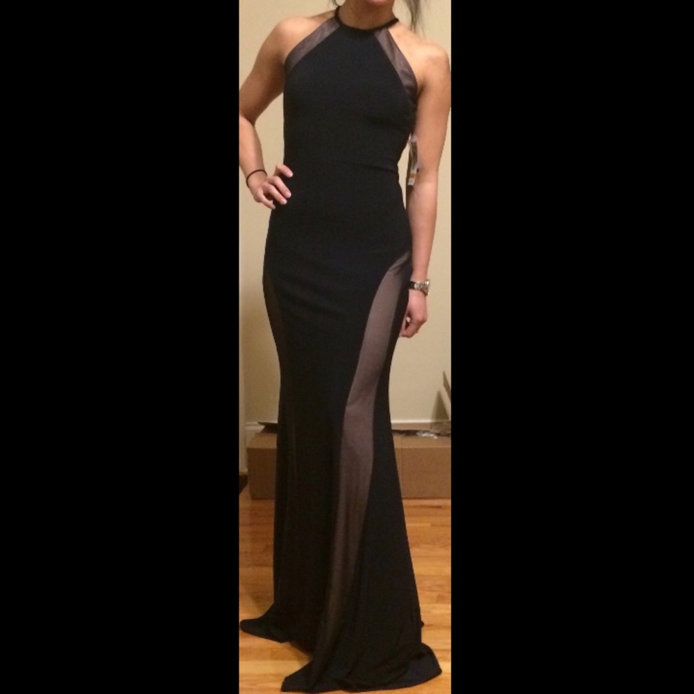High Neck Navy Blue Formal Dress with Open Back